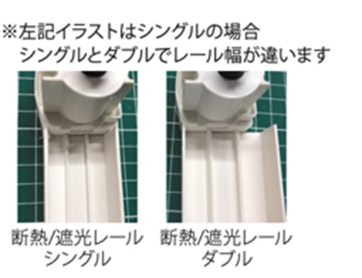左記イラストはシングルの場合シングルとダブルでレール幅が違います